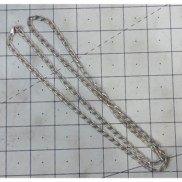 Sterling Silver Figaro Elongated Chain Necklace 36" Italy .925 Marked - Picture 1 of 6